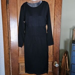 OQQ Women's XL Black Ribbed Dress Long Sleeve Crew Sexy Bodycon Slit Mini